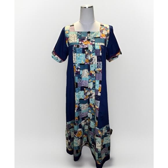 RM Dress Womens Small Floral Patchwork Hawaiian Button Front Made USA Pockets - Picture 1 of 8